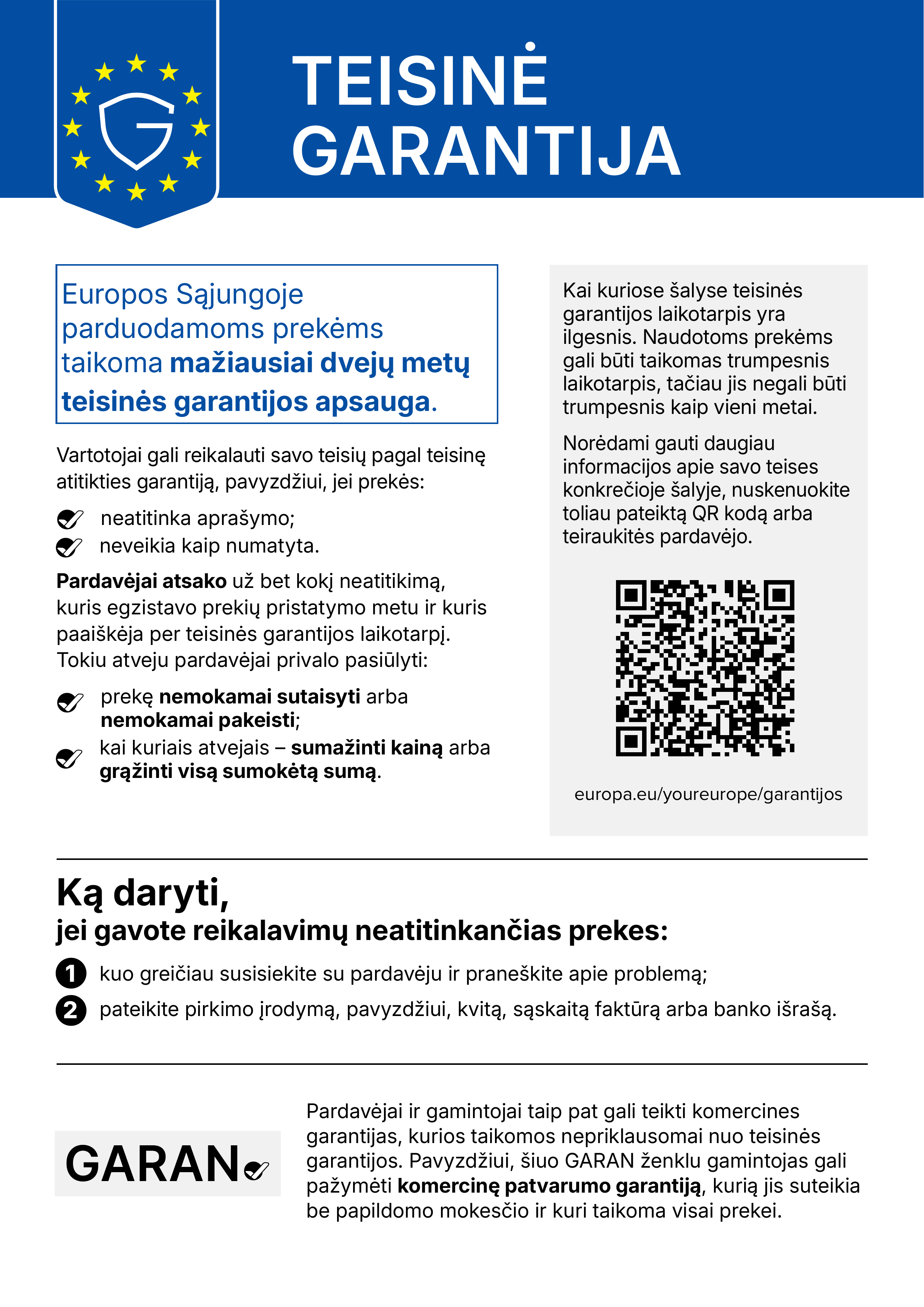 Jūsų teisės, susijusios su teisine garantija